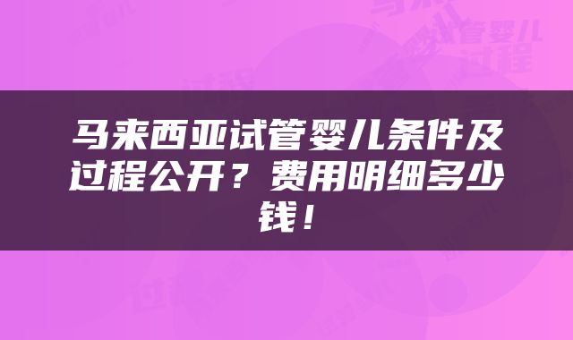 马来西亚试管婴儿条件及过程公开？费用明细多少钱！