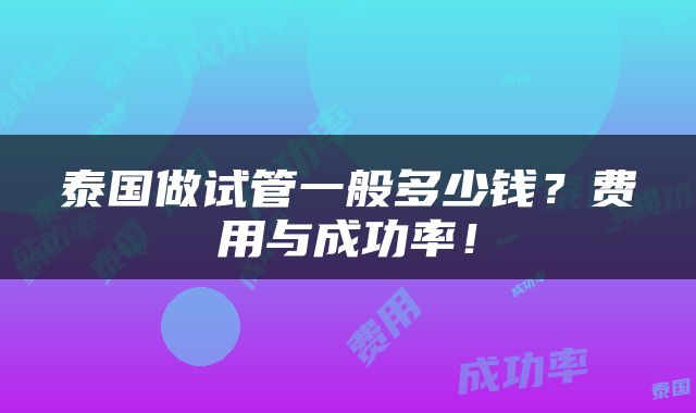 泰国做试管一般多少钱？费用与成功率！