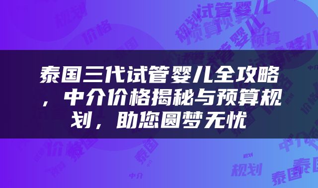 泰国三代试管婴儿全攻略，中介价格揭秘与预算规划，助您圆梦无忧