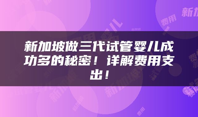 新加坡做三代试管婴儿成功多的秘密！详解费用支出！
