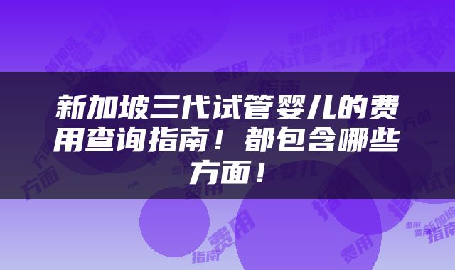 新加坡三代试管婴儿的费用查询指南！都包含哪些方面！