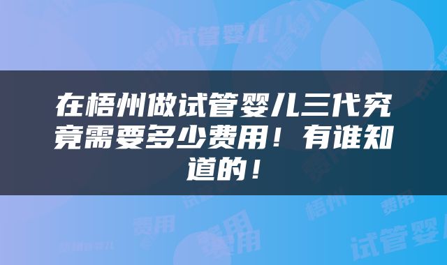 在梧州做试管婴儿三代究竟需要多少费用！有谁知道的！