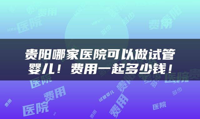 贵阳哪家医院可以做试管婴儿！费用一起多少钱！