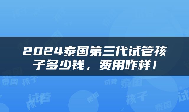 2024泰国第三代试管孩子多少钱，费用咋样！
