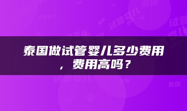泰国做试管婴儿多少费用，费用高吗？