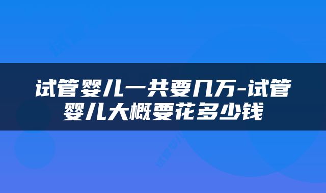 试管婴儿一共要几万-试管婴儿大概要花多少钱