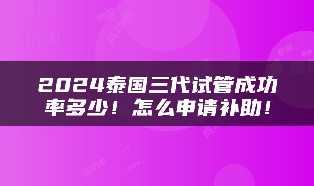 2024泰国三代试管成功率多少！怎么申请补助！