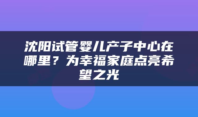 沈阳试管婴儿产子中心在哪里？为幸福家庭点亮希望之光