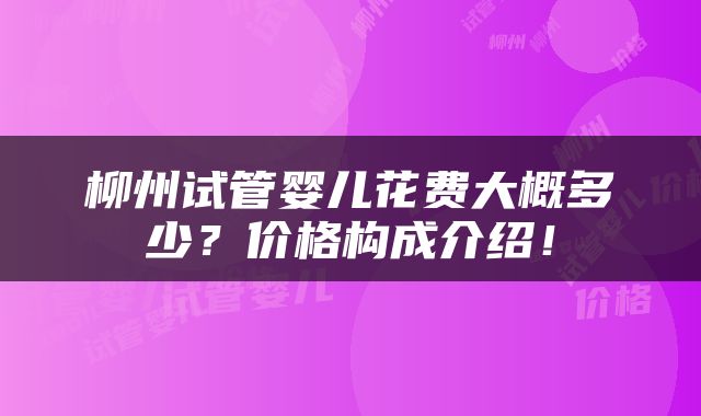 柳州试管婴儿花费大概多少？价格构成介绍！