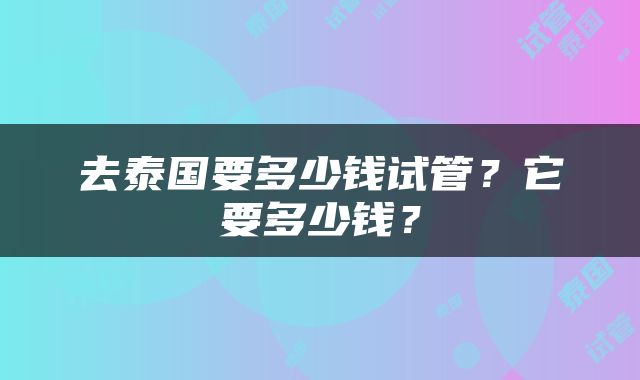 去泰国要多少钱试管？它要多少钱？