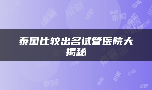 泰国比较出名试管医院大揭秘
