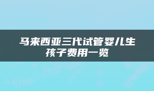 马来西亚三代试管婴儿生孩子费用一览