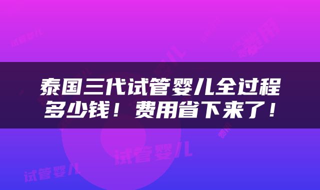 泰国三代试管婴儿全过程多少钱！费用省下来了！