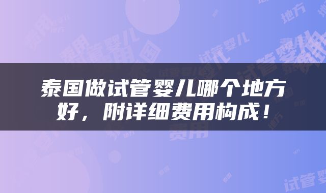 泰国做试管婴儿哪个地方好，附详细费用构成！