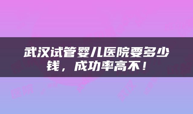 武汉试管婴儿医院要多少钱，成功率高不！
