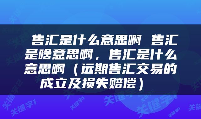  售汇是什么意思啊 售汇是啥意思啊，售汇是什么意思啊（远期售汇交易的成立及损失赔偿） 