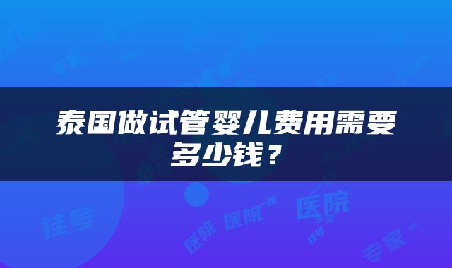 泰国做试管婴儿费用需要多少钱？