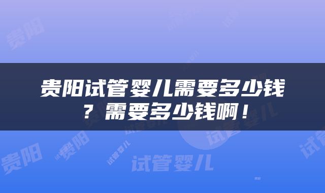 贵阳试管婴儿需要多少钱？需要多少钱啊！