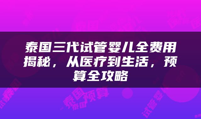 泰国三代试管婴儿全费用揭秘，从医疗到生活，预算全攻略