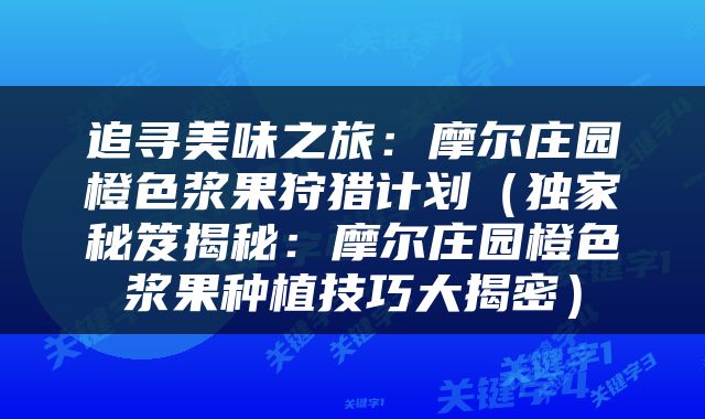追寻美味之旅：摩尔庄园橙色浆果狩猎计划（独家秘笈揭秘：摩尔庄园橙色浆果种植技巧大揭密）