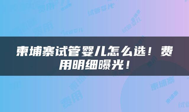 柬埔寨试管婴儿怎么选！费用明细曝光！