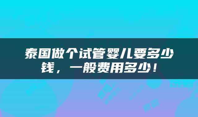 泰国做个试管婴儿要多少钱，一般费用多少！