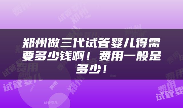 郑州做三代试管婴儿得需要多少钱啊！费用一般是多少！