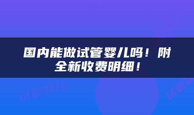 国内能做试管婴儿吗！附全新收费明细！