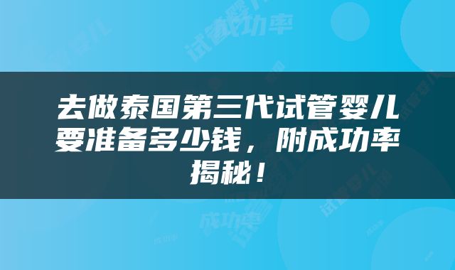 去做泰国第三代试管婴儿要准备多少钱，附成功率揭秘！