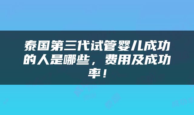 泰国第三代试管婴儿成功的人是哪些，费用及成功率！