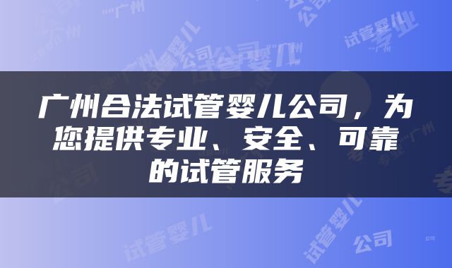 广州合法试管婴儿公司，为您提供专业、安全、可靠的试管服务