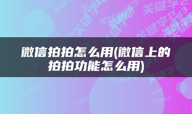 微信拍拍怎么用(微信上的拍拍功能怎么用)