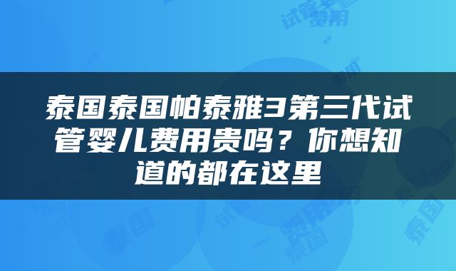 泰国泰国帕泰雅3第三代试管婴儿费用贵吗？你想知道的都在这里