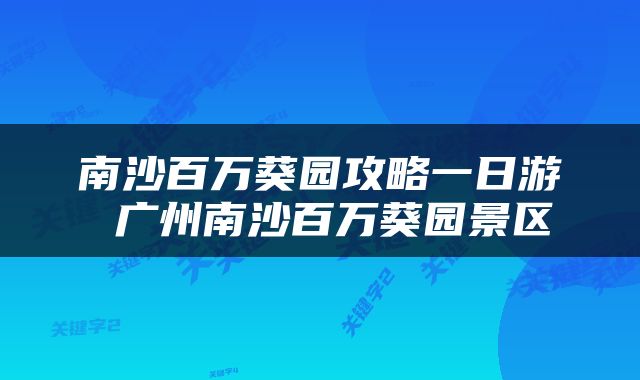 南沙百万葵园攻略一日游 广州南沙百万葵园景区