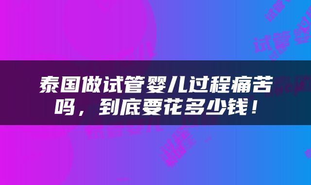 泰国做试管婴儿过程痛苦吗，到底要花多少钱！
