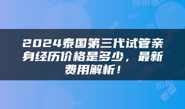 2024泰国第三代试管亲身经历价格是多少，最新费用解析！