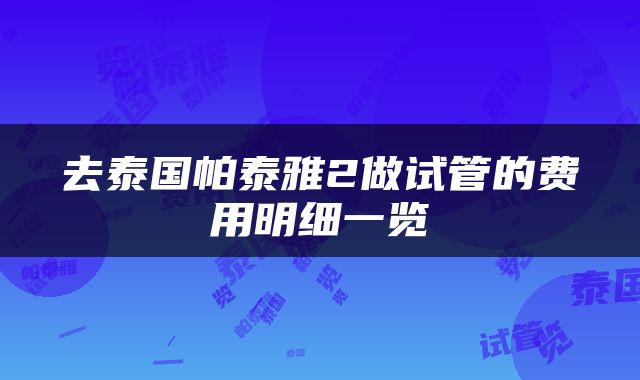 去泰国帕泰雅2做试管的费用明细一览