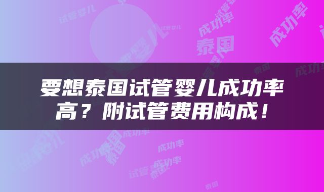 要想泰国试管婴儿成功率高？附试管费用构成！