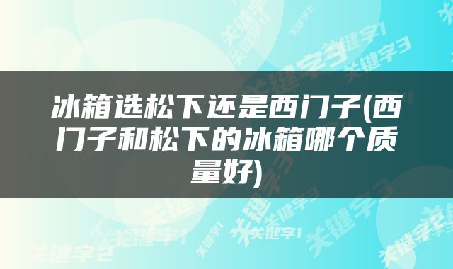冰箱选松下还是西门子(西门子和松下的冰箱哪个质量好)