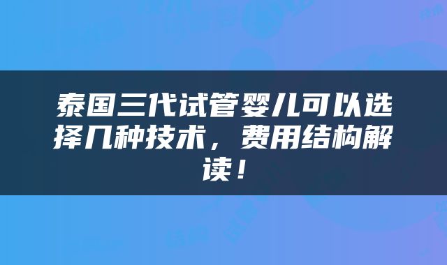 泰国三代试管婴儿可以选择几种技术，费用结构解读！