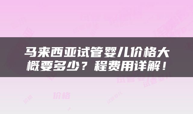 马来西亚试管婴儿价格大概要多少？程费用详解！