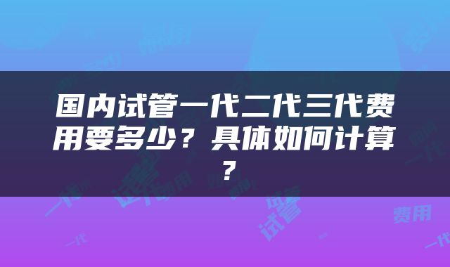 国内试管一代二代三代费用要多少？具体如何计算？