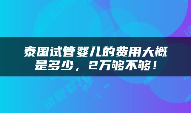 泰国试管婴儿的费用大概是多少，2万够不够！