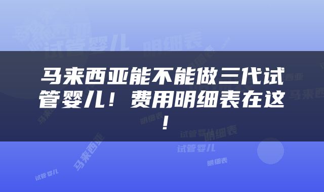 马来西亚能不能做三代试管婴儿！费用明细表在这！
