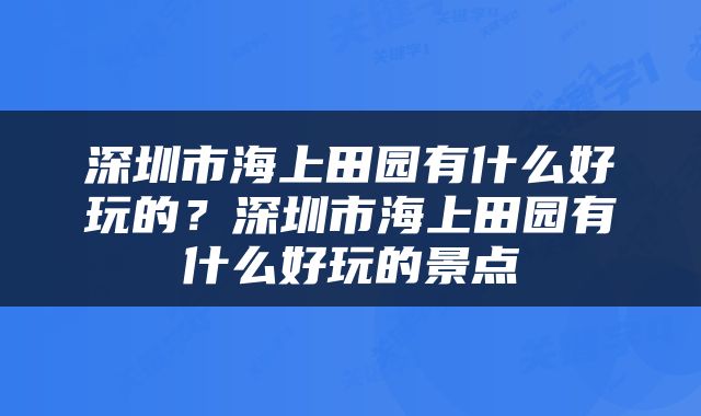 深圳市海上田园有什么好玩的？深圳市海上田园有什么好玩的景点