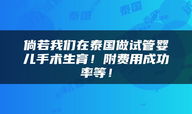倘若我们在泰国做试管婴儿手术生育!附费用成功率等!