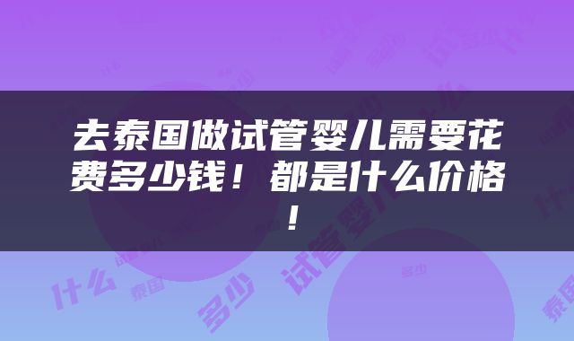 去泰国做试管婴儿需要花费多少钱！都是什么价格！