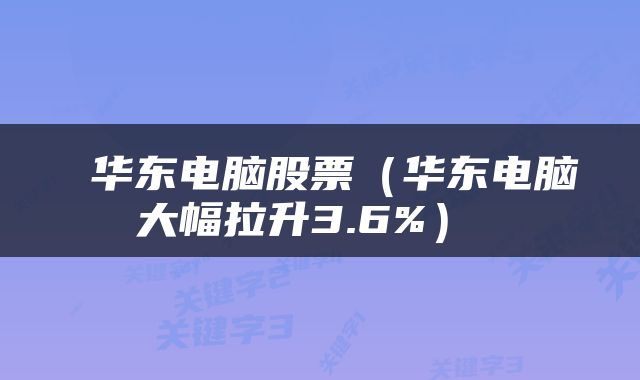  华东电脑股票（华东电脑大幅拉升3.6%） 