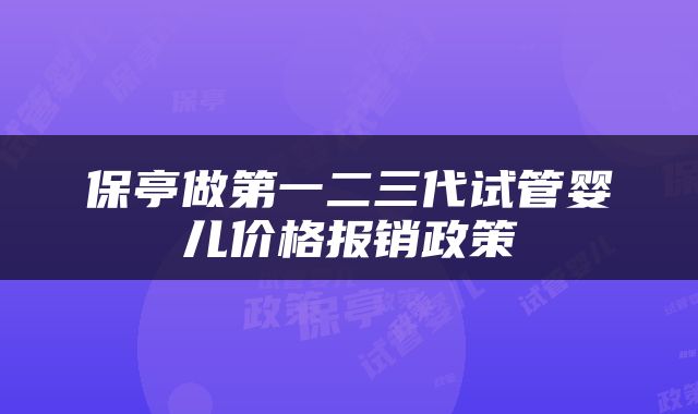 保亭做第一二三代试管婴儿价格报销政策
