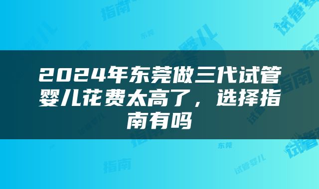 2024年东莞做三代试管婴儿花费太高了，选择指南有吗